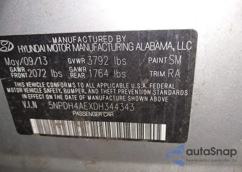 2013 Hyundai Elantra Gls из США, поврежденный, VIN 5NPDH4AEXDH344343